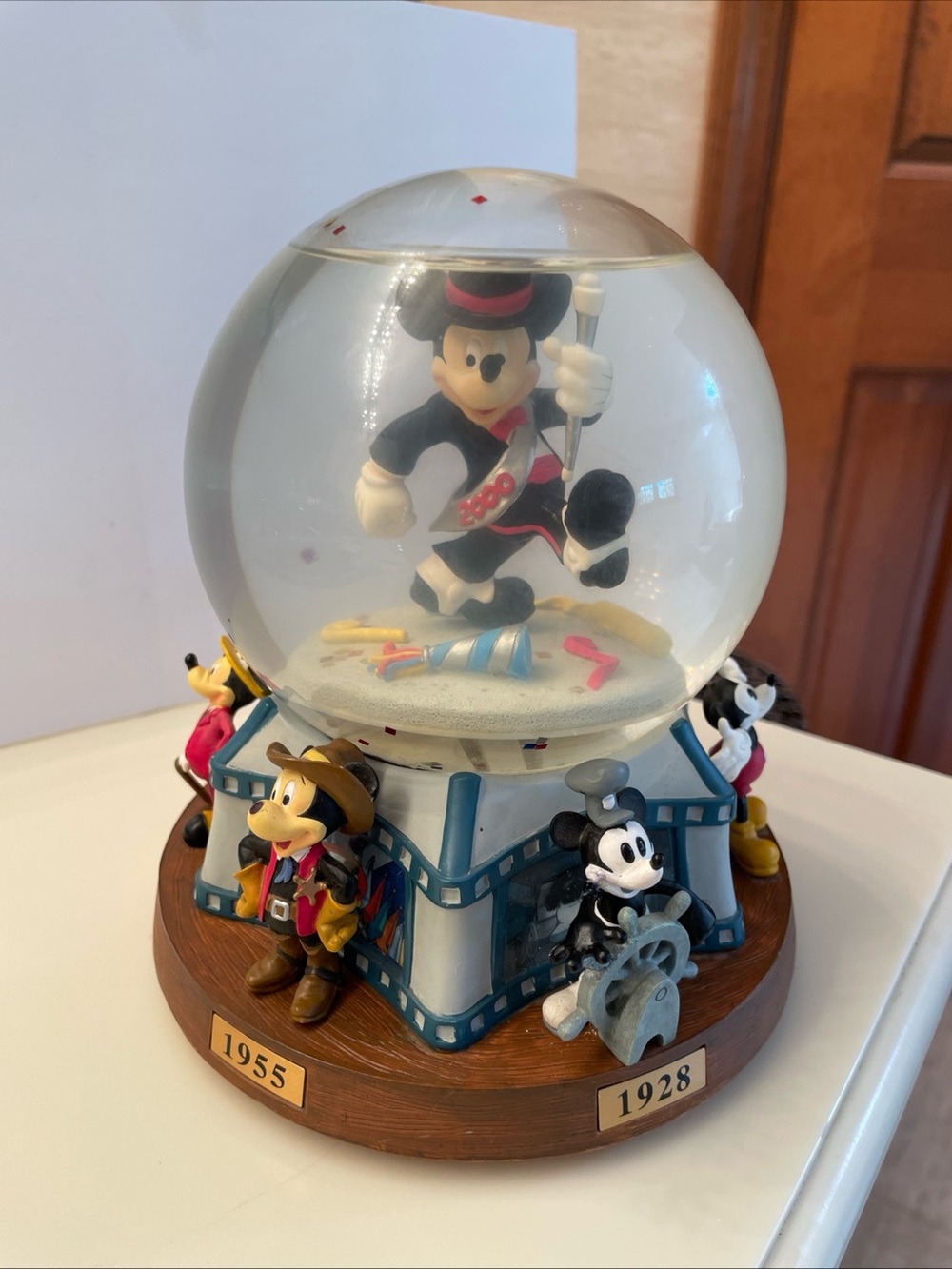 Vintage 2000 Disney Musical Snow Globe Mickey Mouse Millennium “As Time Goes By”